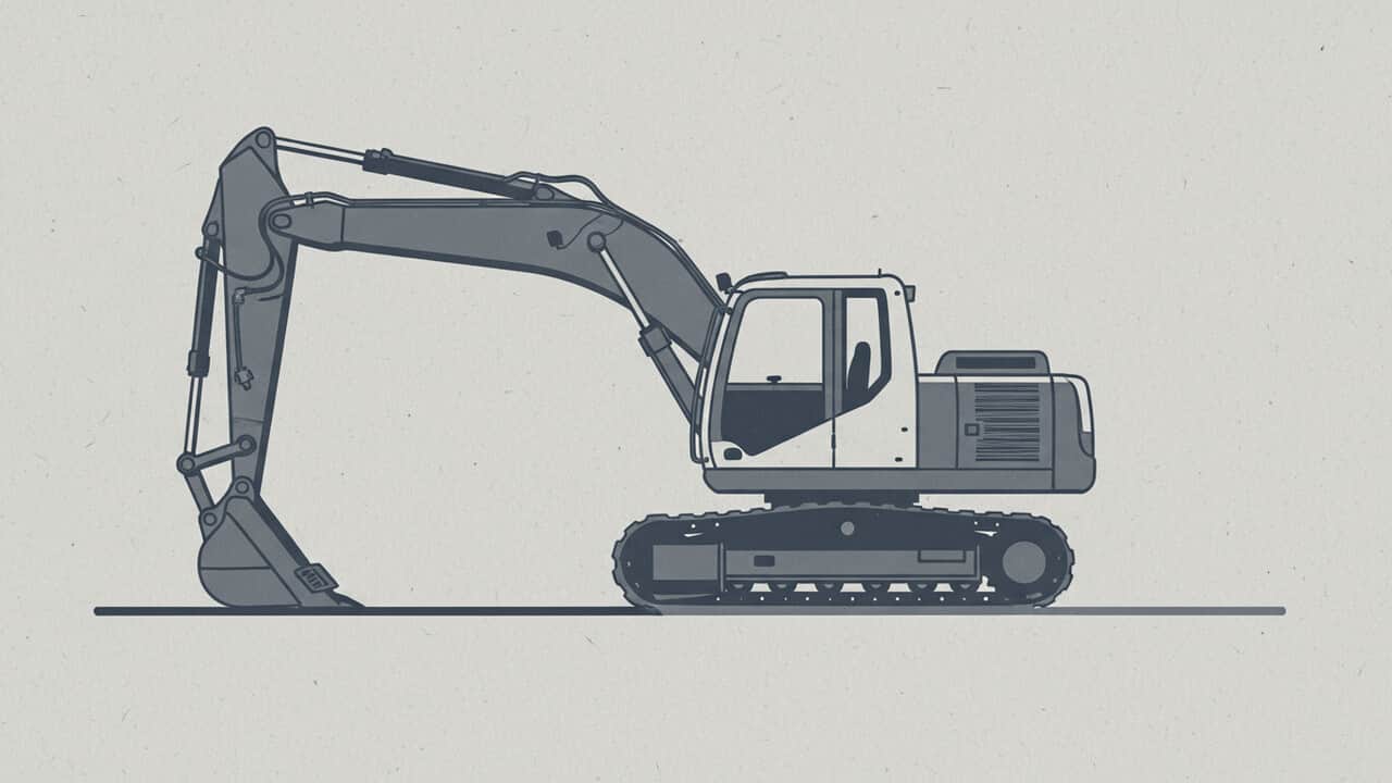 Duotone graphic of an excavator in profile