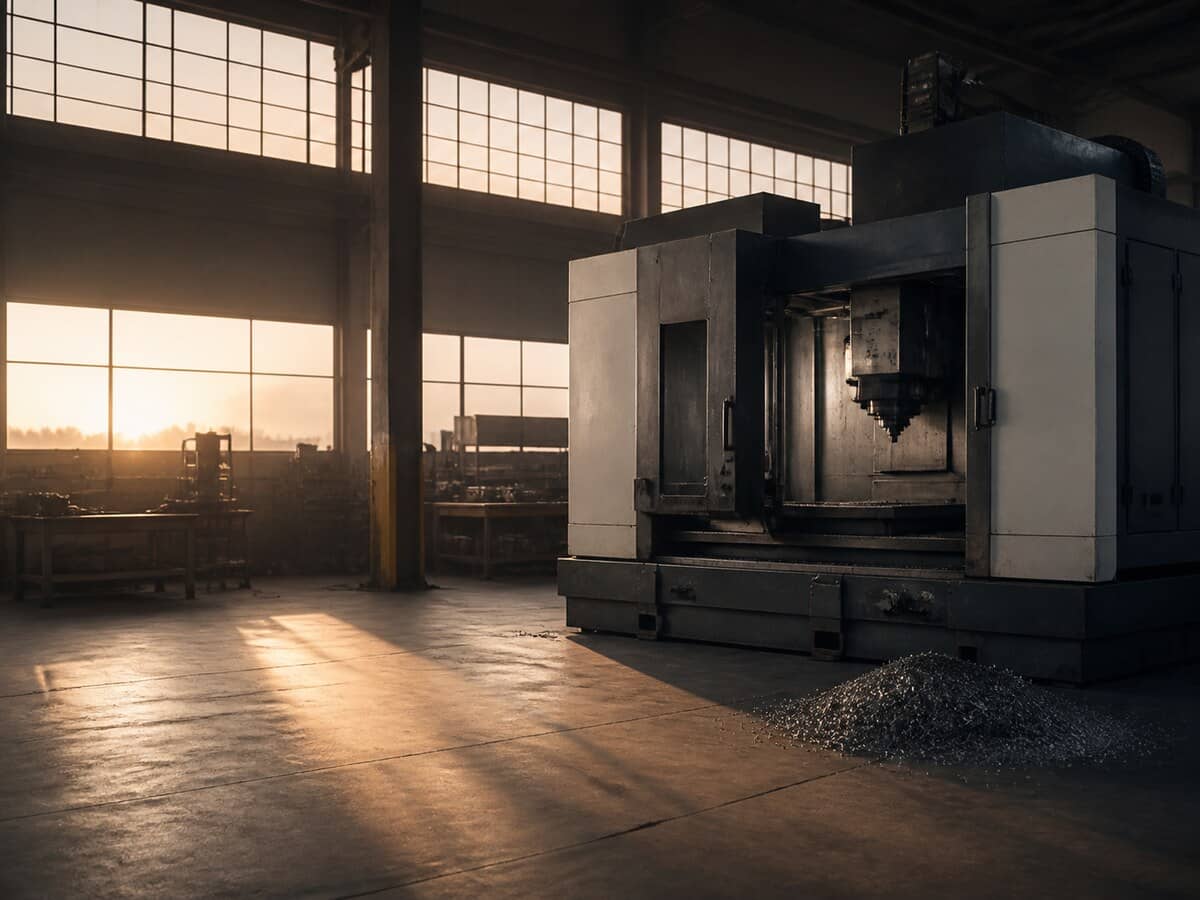 CNC machining center on a shop floor in early morning light